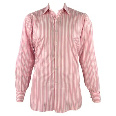 Pre-owned Turnbull & Asser Vintage Size L Pink White Stripe Cotton French Cuff Long Sleeve Shirt