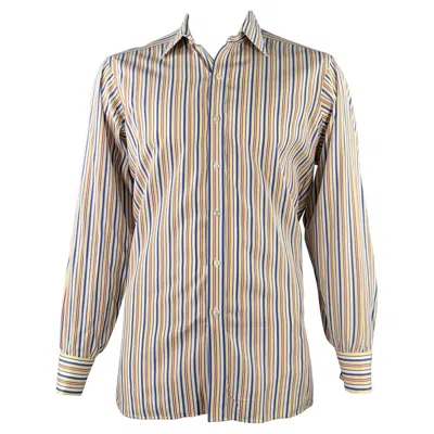 Pre-owned Turnbull & Asser Vintage Size L White Multi Color Stripe Cotton French Cuff Long Sleeve Shirt