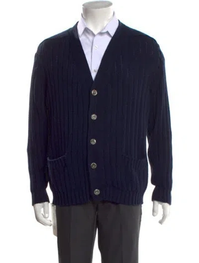 Pre-owned Turnbull & Asser V-neck Long Sleeve Cardigan In Blue