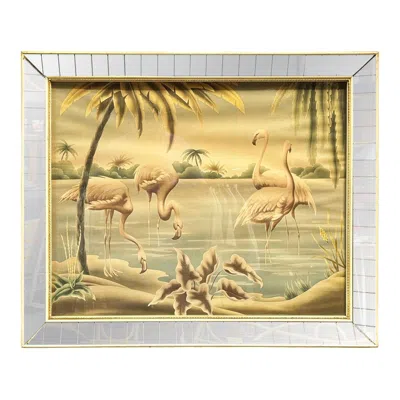 Pre-owned Turner Manufacturing Company Mid Century White Flamingo Lithograph Print By Turner In Mirror Frame