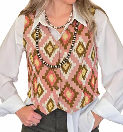 Turquoise Haven Southwest Tapestry Snap Western Vest In Pink In Multi