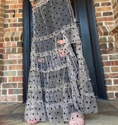 Turquoise Haven Tulle Polka Dot Skirt In Beige In Gray