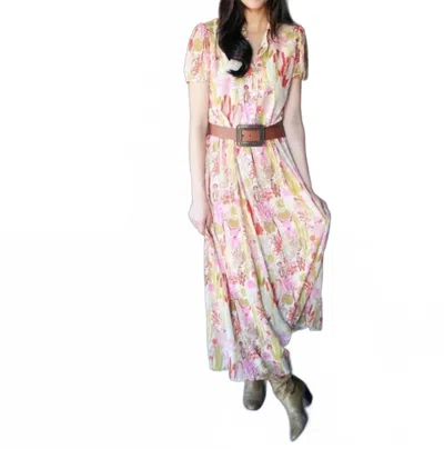 Turquoise Haven Western-inspired Maxi Dress With Cactus Print In Multi In Pink