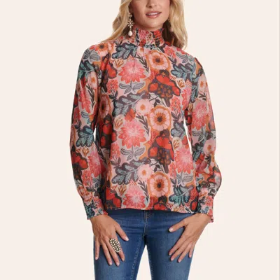 Turquoise Haven Women's Multicolor Vintage Poppy Print Mock Neck Top