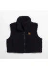 Turtle Fur Cropped High Pile Fleece Vest In Black