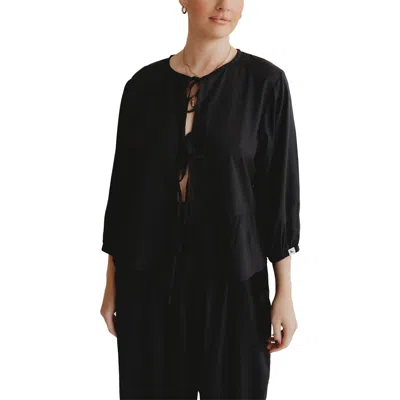 Turtledove London Organic Cotton Blake Tie Front Top In Black