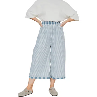 Turtledove London Organic Cotton Marine Check Print Reversible Crop Trousers In Blue
