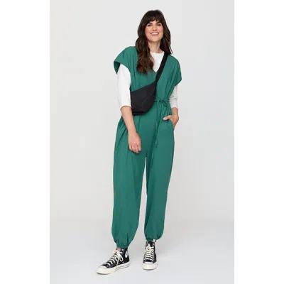 Turtledove London Rita Tie Waist Organic Cotton Jumpsuit In Green