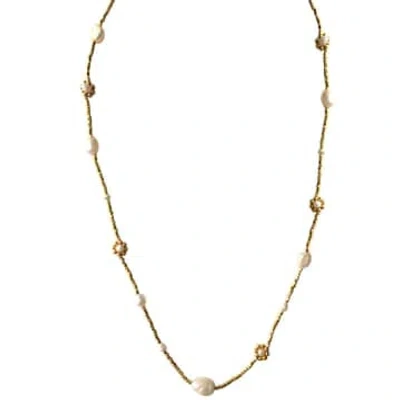 Tuskcollection Ibu Pearl And Gold Flower Detail Necklace