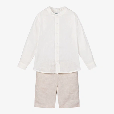 Tutto Piccolo Kids' Boys Beige Cotton & Linen Shorts Set