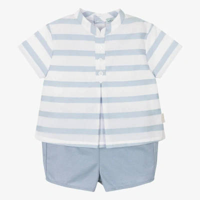 Tutto Piccolo Babies' Boys Blue Striped Shorts Set