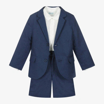 Tutto Piccolo Kids' Boys Navy Blue Linen Shorts Suit