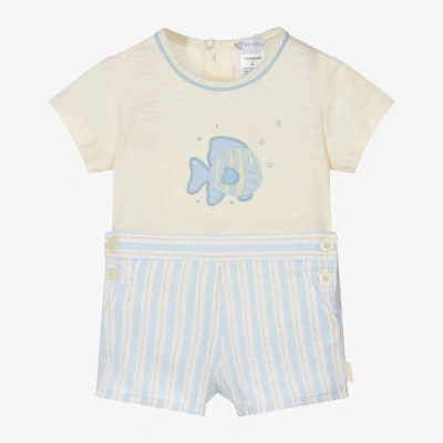 Tutto Piccolo Babies' Boys Yellow Striped Cotton Shorts Set