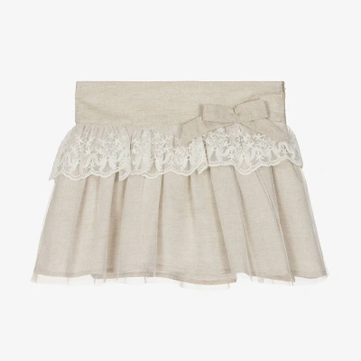 Tutto Piccolo Kids' Girls Beige Linen & Cotton Lace Skirt