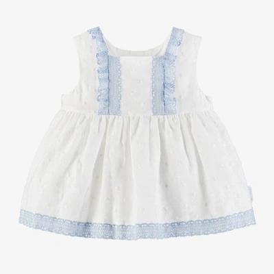 Tutto Piccolo Babies' Girls Ivory Linen Lace Trim Dress