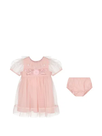 Tutu Du Monde Babies' Bébé Judy Floral-embellished Tulle-panelled Dress Set In Pink