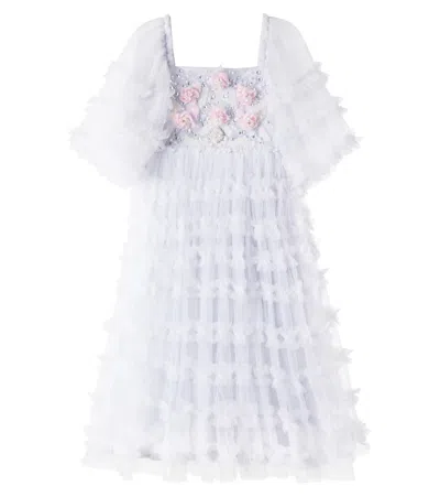 Tutu Du Monde Kids' Blooming Blossom Embellished Tulle Dress In Blue