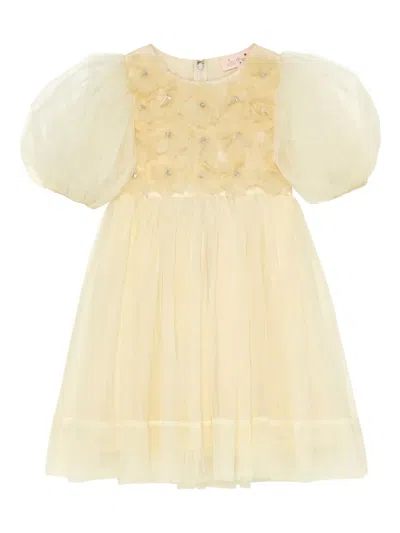 Tutu Du Monde Kids' Camellia Balloon-sleeve Flower-embellished Dress In Neutral