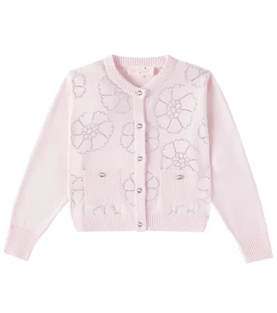 Tutu Du Monde Kids' Crystal-embellished Floral Cotton Cardigan In Pink