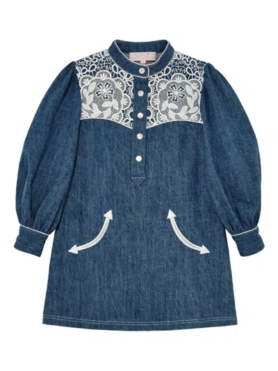 Tutu Du Monde Kids' Daisy Lace-panel Denim Dress In Blue