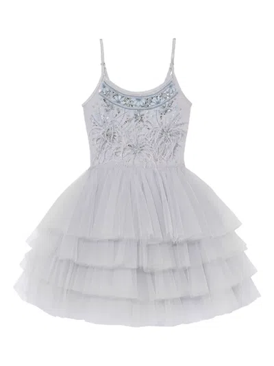 Tutu Du Monde Kids' Feathered Garden Embellished Layered Dress In Gray