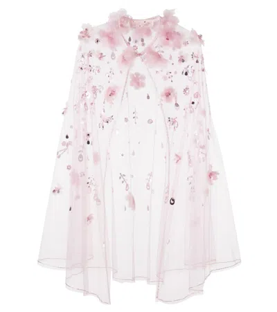 Tutu Du Monde Kids' Floral-appliqué Sequined Cape In Pink