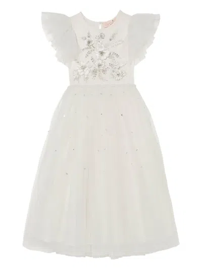 Tutu Du Monde Kids' Floral-embellished Tulle Dress In White