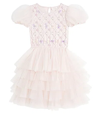 Tutu Du Monde Kids' Floral Lattice Embellished Tulle Dress In Pink