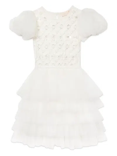 Tutu Du Monde Kids' Floral Lattice Tulle Dress In Neutrals