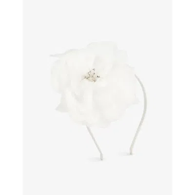 Tutu Du Monde Kids' Flower And Rhinestone-embellished Woven Headband In Milk