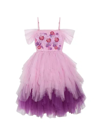 Tutu Du Monde Kids' Flower Fairy Flower-embellished Ruffled Midi Dress In Pink