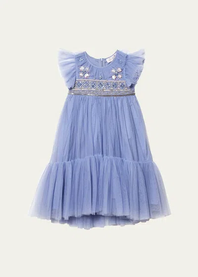 Tutu Du Monde Kids' Girl's Antoinette Crystal-embellished Tulle Dress In Plume Blue
