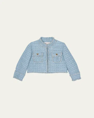 Tutu Du Monde Kids' Girl's Aubazine Tweed Embellished Cropped Jacket In Blue Sky