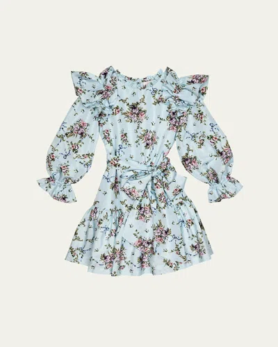 Tutu Du Monde Kids' Girl's Belle Floral-print Frill Dress In Azure Fleur