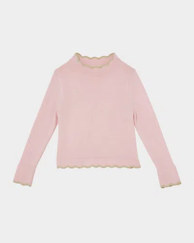 Tutu Du Monde Kids' Girl's Skyway Scalloped Wool Knit Top In Pink