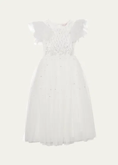 Tutu Du Monde Kids' Girl's Wisteria Sequin Floral Applique Tutu Dress In White