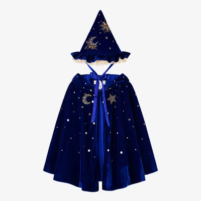 Tutu Du Monde Kids'  Girls Blue Velvet Wizard Cape & Hat Set