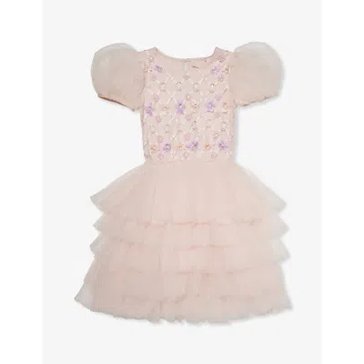 Tutu Du Monde Kids' Floral-appliqué Tiered Tulle Dress 4-11 Years In Heavenly Pink