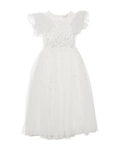 Tutu Du Monde Kids' White Wisteria Embroidered Tulle Dress In Milk