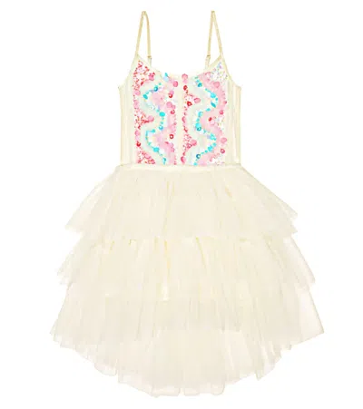 Tutu Du Monde Kids' Girl's Gold Dust Multicolor Embroidered Sequined High-low Dress In Sand Shimmer