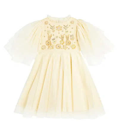 Tutu Du Monde Kids' Guilded Floral Embellished Tulle Dress In Yellow