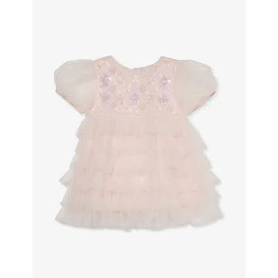 Tutu Du Monde Babies'  Heavenly Pink Floral-appliqué Tiered Tulle Dress 3-24 Months