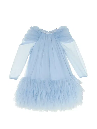 Tutu Du Monde Kids' Pearl Embellished Ruffled Dress In Blue
