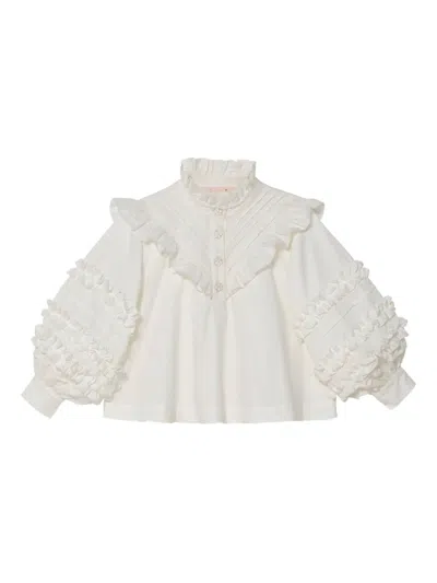 Tutu Du Monde Babies' Prairie Ruffled High-neck Blouse In White
