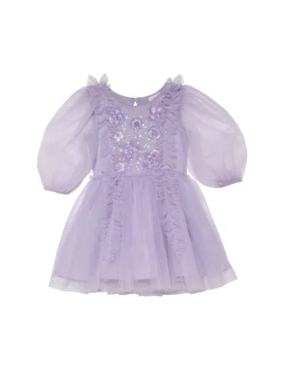 Tutu Du Monde Babies' Ruffled Floral-embellished Dress In Purple