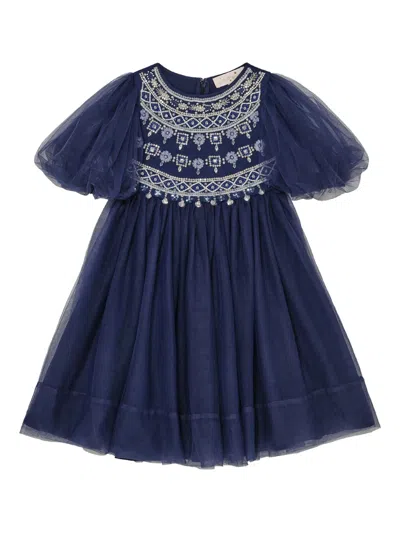 Tutu Du Monde Kids' Starlight Serenade Embellished Balloon-sleeve Dress In Blue
