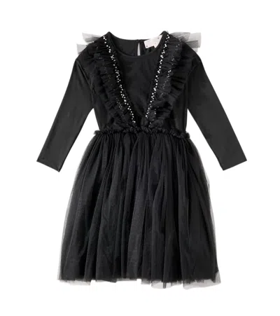 Tutu Du Monde Kids' Tiny Dancer Tulle-trimmed Cotton Dress In Black