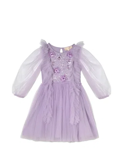 Tutu Du Monde Kids' Violet Sequin-embellished Ruffled Dress In Purple