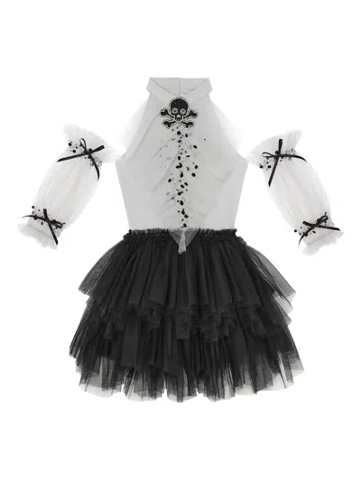 Tutu Du Monde Kids' Walk The Plank Skull-embellished Tulle Dress In White