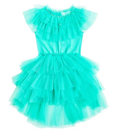 Tutu Du Monde Kids' Watercolour Ruffled Tulle Dress In Green